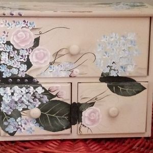 Beautiful Hand Painted Wood Floral Jewelry Box